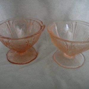 PAIR of ORIGINAL VINTAGE JEANNETTE CHERRY BLOSSOM DEPRESSION GLASS SHERBET DISH
